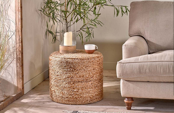 Ondel Round Braided Hemp Side Table/ Footstool