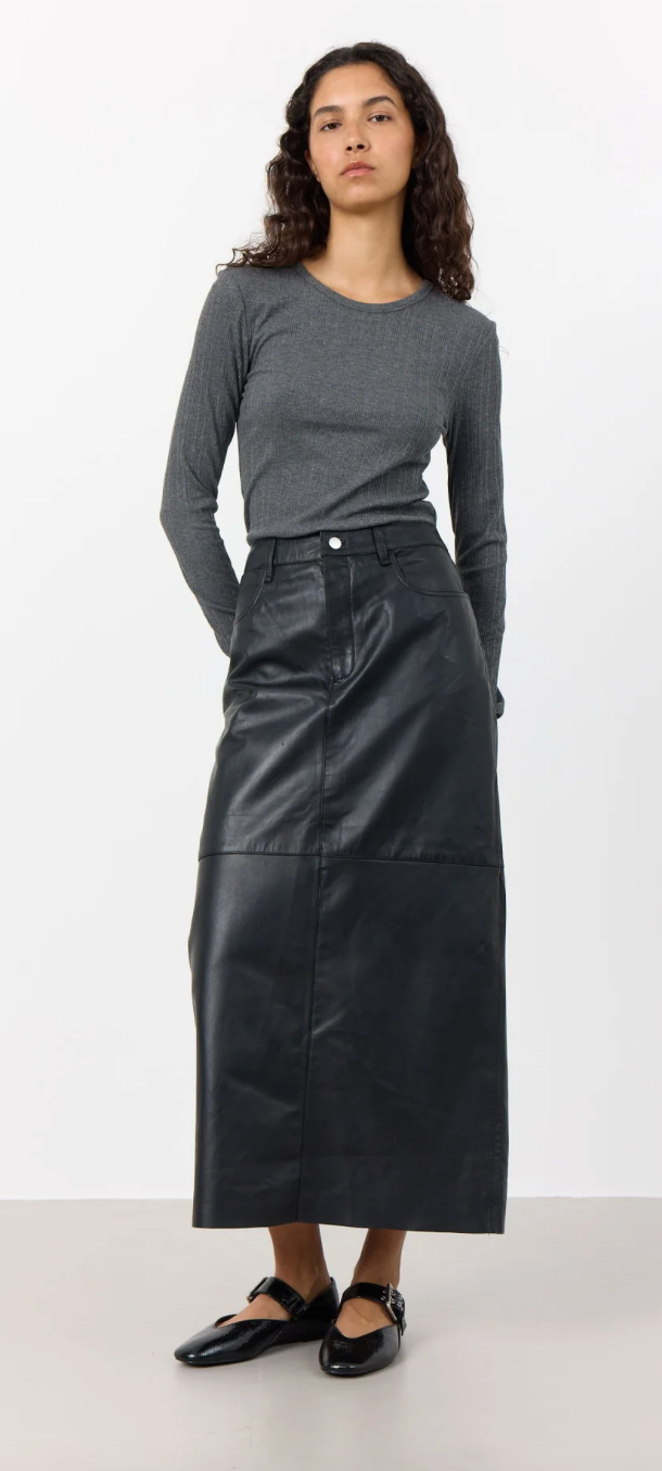 Black Globa Leather Skirt